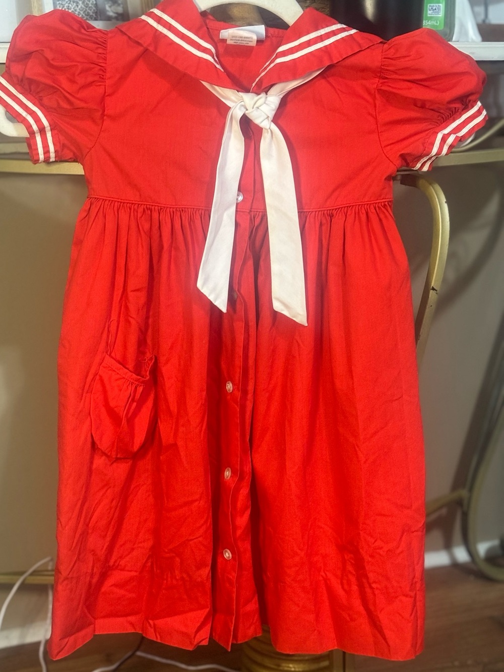 Vintage Jayne Copeland Red Sailor-Collar Dress with White Tie